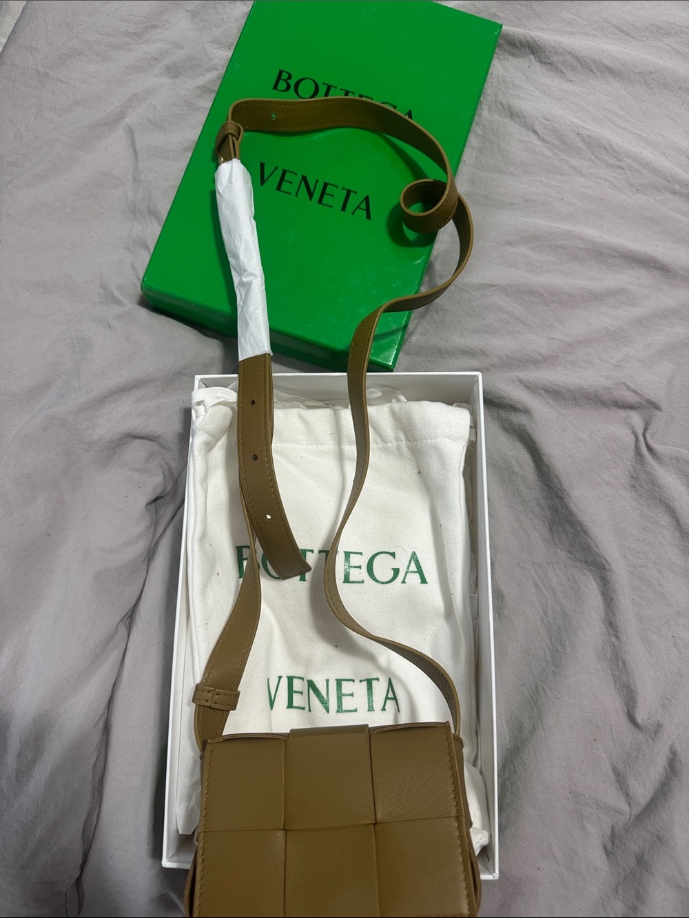 Bottega Veneta Olive Brown Intrecciato Leather Crossbody